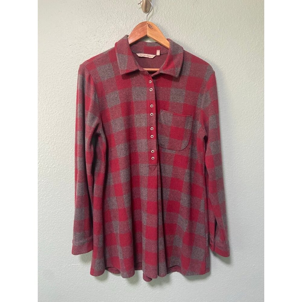 Soft Surroundings Women's Red‎ and Grey Mad About Plaid Tunic Top Shirt Size Med